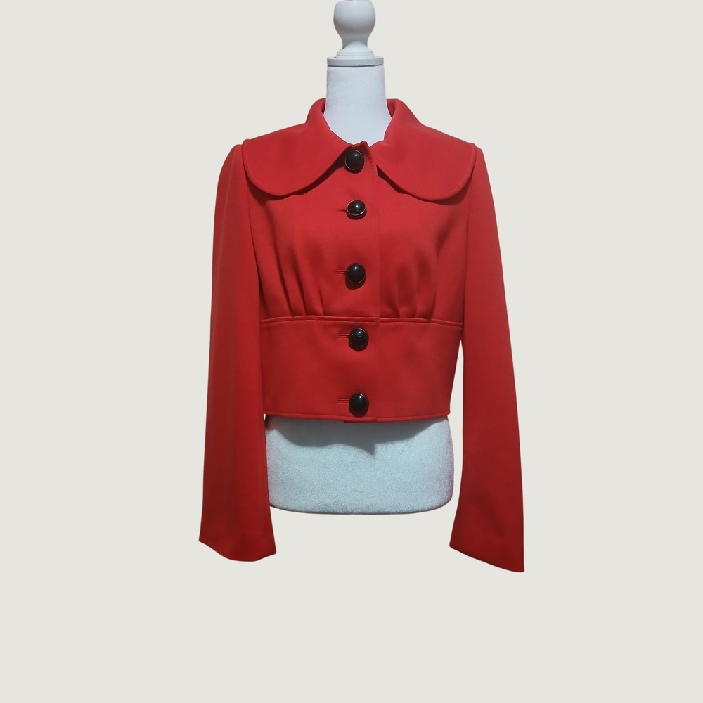 Isabel & Nina Red Cropped Jacket Peter Pan Collar Retro Button Up Size 8